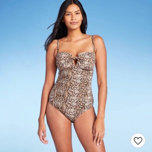 Women's New Textured Pique Tie-Front High Coverage One Piece Swimsuit M 8 - 10 - Picture 2 of 9